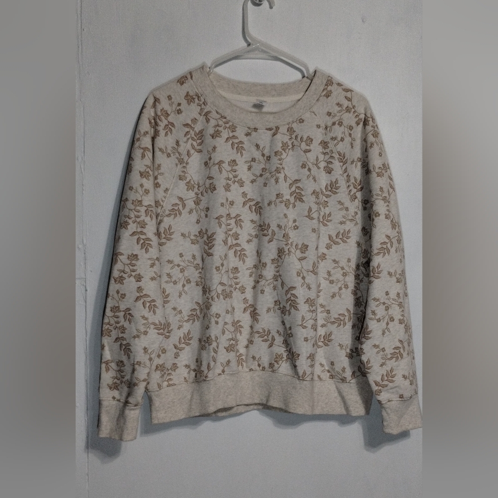 Old Navy Cream and Brown Floral Sweater